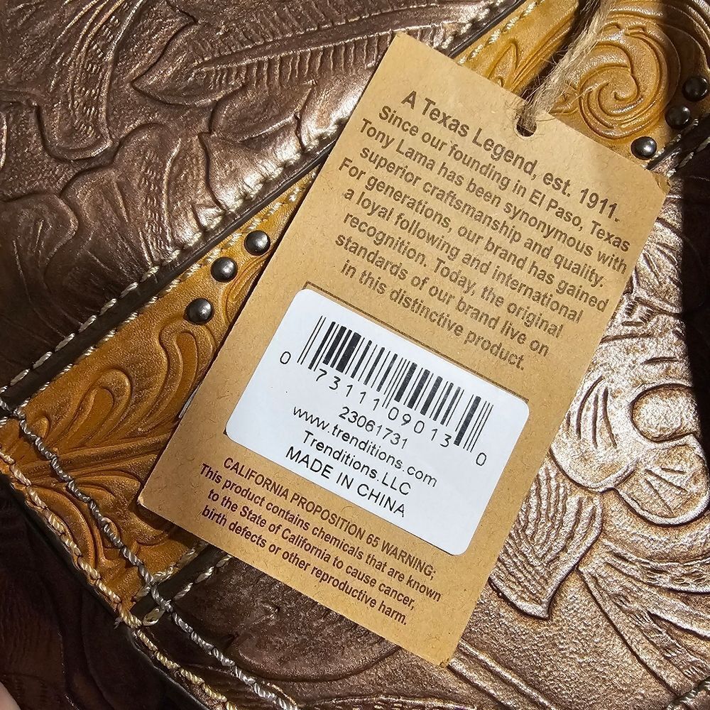 NWT Tony Lama Bronzed Floral Tooled Crossbody Saddle Bag - Brown RETIRED - Picture 6 of 7